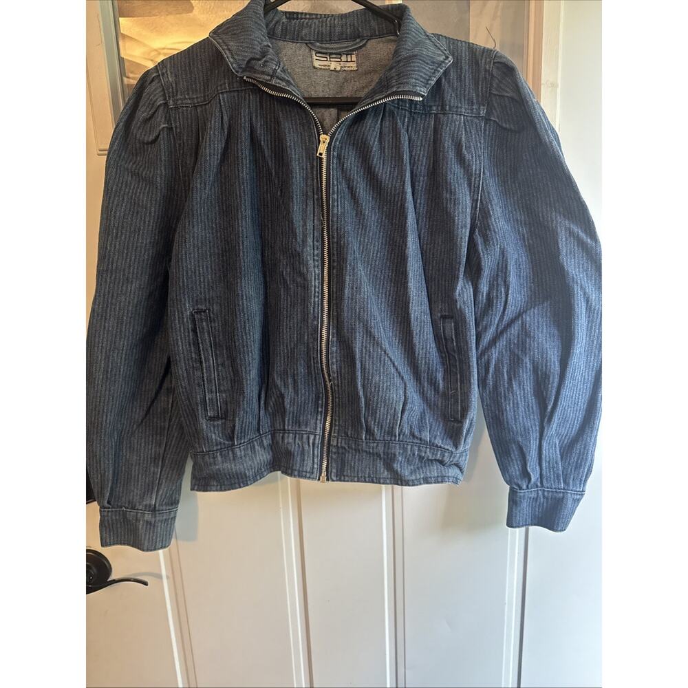 S.B.II 80s Zip Denim Jacket Women's Size Medium Button Pocket Vintage Gunge